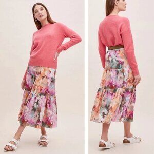 Anthropologie × Kachel Tie-Dye Tiered Silk Midi Skirt Size 8 Bohemian NWT